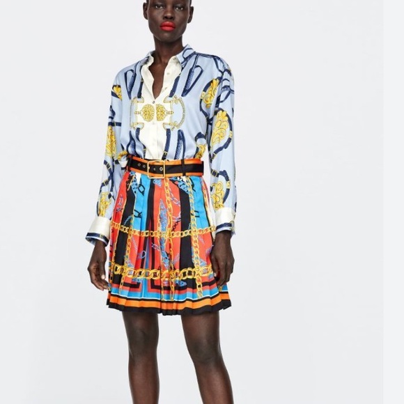 ZARA Chain Print Pleated Skirt, Medium - Picture 4 of 10